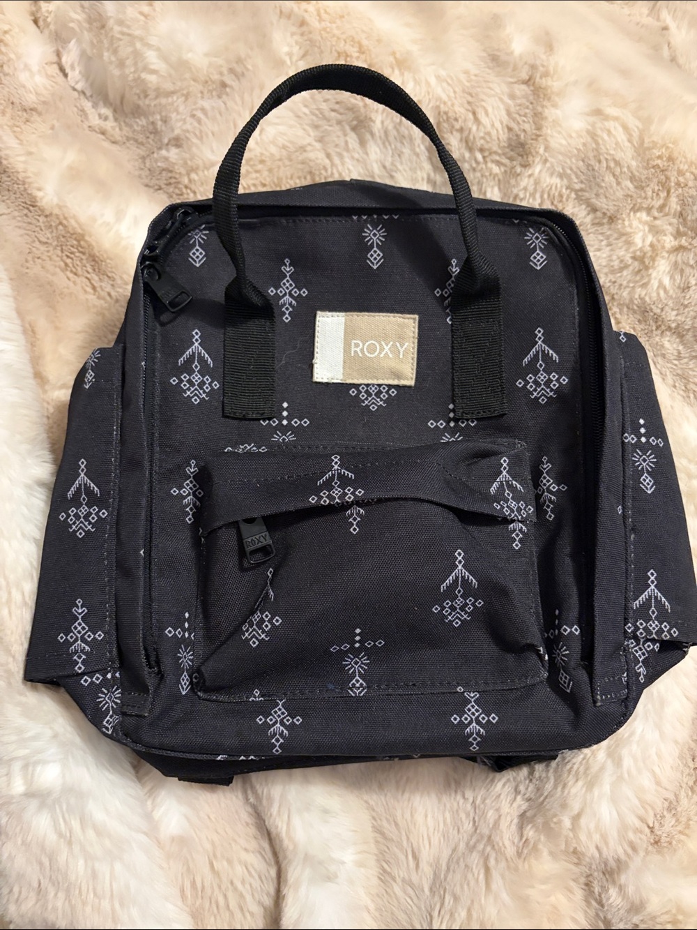 Roxy Black Backpack with White Geometric Motif